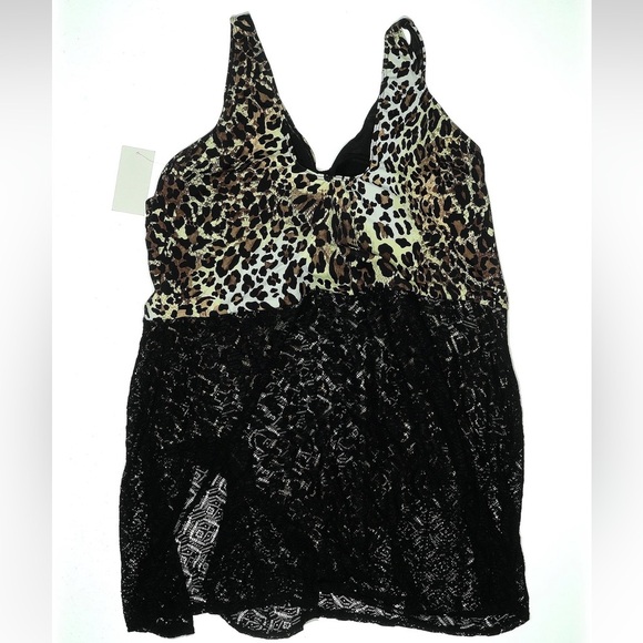 Swimsuits For All Leopard Print One Piece Swimsuit Black Skirt Plus Size 34 NWT - Picture 3 of 6
